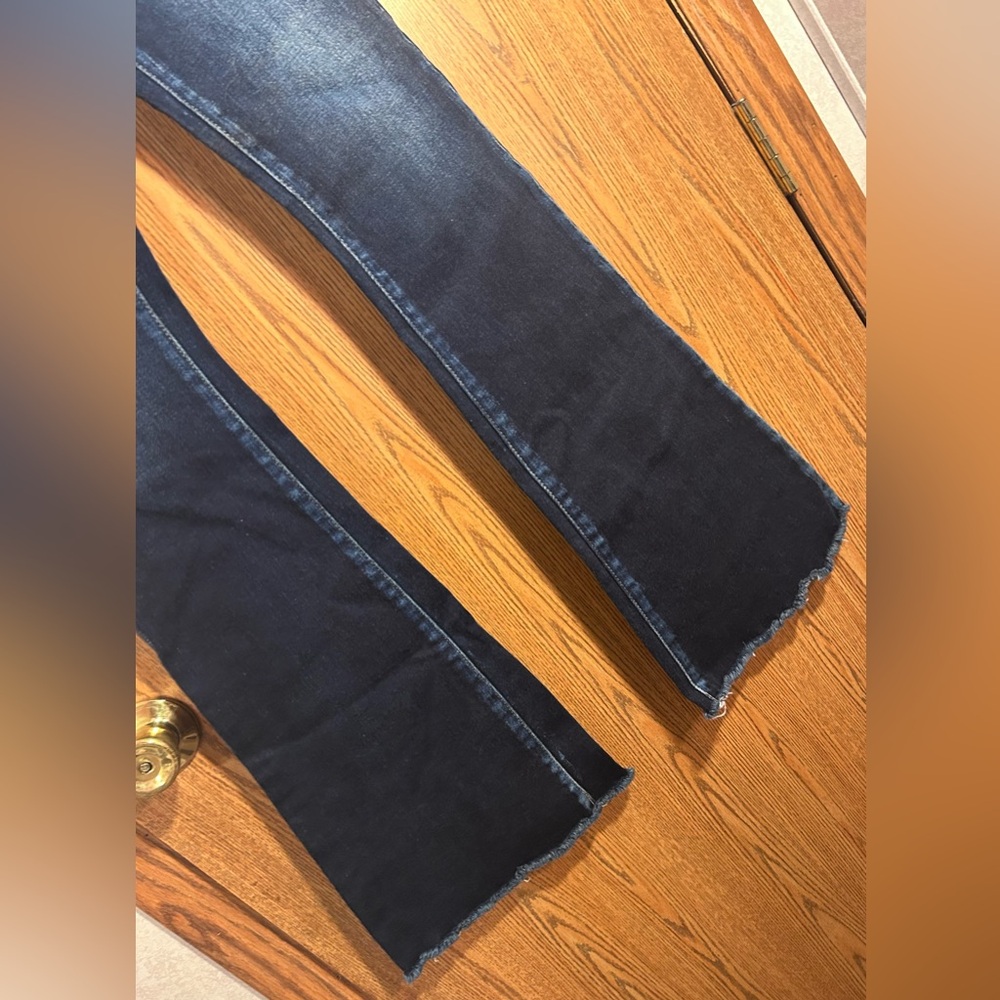 Kancan High Rise Raw Hemmed Flare Leg Distressed Denim Jeans - Picture 5 of 7